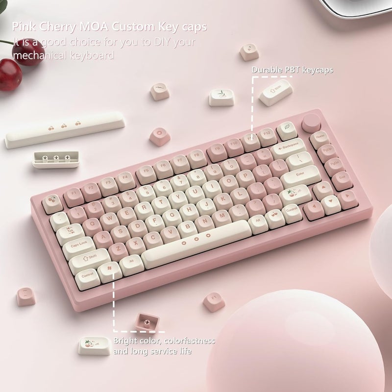 Womier Keycaps - Pink Cute PBT Keycaps MOA Dye-Sublimation 60 65 75 100 Percent, Custom Key caps Set for 61/64/68/84/87/100/104/108 Cherry MX Mechanical Keyboard (Pink) - Image 5